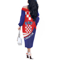 Croatia National Day Off The Shoulder Long Sleeve Dress Hrvatska Checkerboard With Slavic Pattern