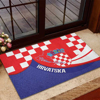Croatia National Day Rubber Doormat Hrvatska Checkerboard With Slavic Pattern