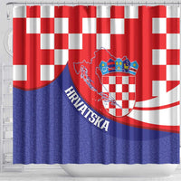 Croatia National Day Shower Curtain Hrvatska Checkerboard With Slavic Pattern