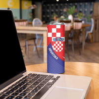 Croatia National Day Skinny Tumbler Hrvatska Checkerboard With Slavic Pattern