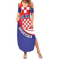 Croatia National Day Summer Maxi Dress Hrvatska Checkerboard With Slavic Pattern