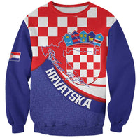 Croatia National Day Sweatshirt Hrvatska Checkerboard With Slavic Pattern