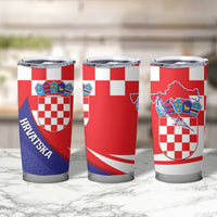 Croatia National Day Tumbler Cup Hrvatska Checkerboard With Slavic Pattern