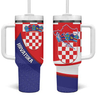 Croatia National Day Tumbler With Handle Hrvatska Checkerboard With Slavic Pattern