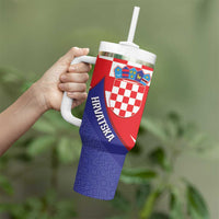 Croatia National Day Tumbler With Handle Hrvatska Checkerboard With Slavic Pattern