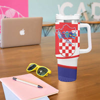 Croatia National Day Tumbler With Handle Hrvatska Checkerboard With Slavic Pattern