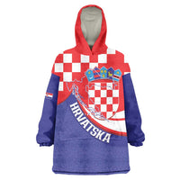 Croatia National Day Wearable Blanket Hoodie Hrvatska Checkerboard With Slavic Pattern