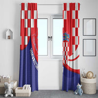 Croatia National Day Window Curtain Hrvatska Checkerboard With Slavic Pattern