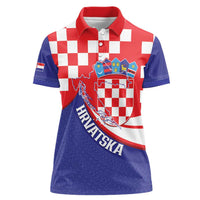 Croatia National Day Women Polo Shirt Hrvatska Checkerboard With Slavic Pattern