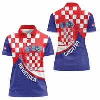 Croatia National Day Women Polo Shirt Hrvatska Checkerboard With Slavic Pattern