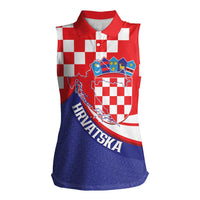 Croatia National Day Women Sleeveless Polo Shirt Hrvatska Checkerboard With Slavic Pattern