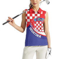 Croatia National Day Women Sleeveless Polo Shirt Hrvatska Checkerboard With Slavic Pattern