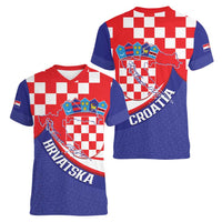 Croatia National Day Women V-Neck T-Shirt Hrvatska Checkerboard With Slavic Pattern