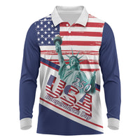 4th Of July United States Long Sleeve Polo Shirt USA 250 Years Anniversary Statue Of Liberty