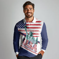 4th Of July United States Long Sleeve Polo Shirt USA 250 Years Anniversary Statue Of Liberty