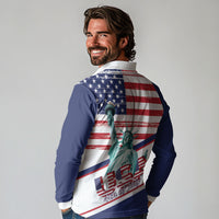 4th Of July United States Long Sleeve Polo Shirt USA 250 Years Anniversary Statue Of Liberty