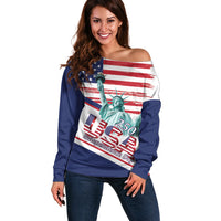 4th Of July United States Off Shoulder Sweater USA 250 Years Anniversary Statue Of Liberty