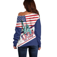 4th Of July United States Off Shoulder Sweater USA 250 Years Anniversary Statue Of Liberty