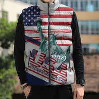 4th Of July United States Sleeveless Puffer Jacket USA 250 Years Anniversary Statue Of Liberty