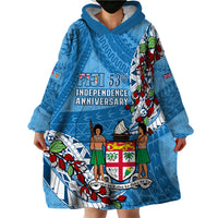 Fiji Day Wearable Blanket Hoodie Fijian Tagimaucia Flower Polynesian Mix Tapa Pattern - Wonder Print Shop