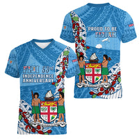 Fiji Day Women V Neck T Shirt Fijian Tagimaucia Flower Polynesian Mix Tapa Pattern - Wonder Print Shop