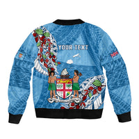 Personalised Fiji Day Bomber Jacket Fijian Tagimaucia Flower Polynesian Mix Tapa Pattern - Wonder Print Shop