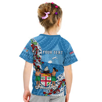 Personalised Fiji Day Kid T Shirt Fijian Tagimaucia Flower Polynesian Mix Tapa Pattern - Wonder Print Shop