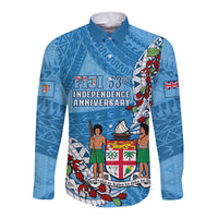 Personalised Fiji Day Long Sleeve Button Shirt Fijian Tagimaucia Flower Polynesian Mix Tapa Pattern - Wonder Print Shop