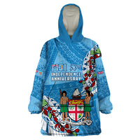 Personalised Fiji Day Wearable Blanket Hoodie Fijian Tagimaucia Flower Polynesian Mix Tapa Pattern - Wonder Print Shop