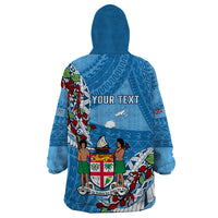 Personalised Fiji Day Wearable Blanket Hoodie Fijian Tagimaucia Flower Polynesian Mix Tapa Pattern - Wonder Print Shop