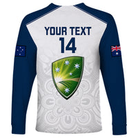 Personalised Australia Cricket Long Sleeve Shirt 2023 Ashes Go Aussie Indigenous Art - Wonder Print Shop