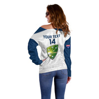 Personalised Australia Cricket Off Shoulder Sweater 2023 Ashes Go Aussie Indigenous Art - Wonder Print Shop