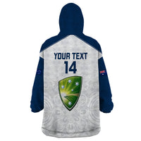 Personalised Australia Cricket Wearable Blanket Hoodie 2023 Ashes Go Aussie Indigenous Art - Wonder Print Shop