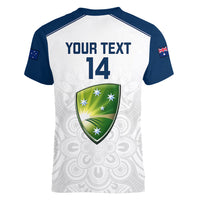 Personalised Australia Cricket Women V Neck T Shirt 2023 Ashes Go Aussie Indigenous Art - Wonder Print Shop