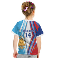 Custom Argentina and Cabo Verde Football 2026 Kid T Shirt La Albiceleste Tubaroes Azuis Together