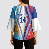 Custom Argentina and Cabo Verde Football 2026 Kimono Sleeve Blouse La Albiceleste Tubaroes Azuis Together