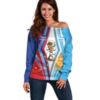 Custom Argentina and Cabo Verde Football 2026 Off Shoulder Sweater La Albiceleste Tubaroes Azuis Together