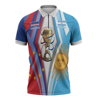 Custom Argentina and Cabo Verde Football 2026 Zipper Polo Shirt La Albiceleste Tubaroes Azuis Together