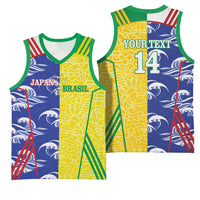 Custom Brazil and Japan Football 2026 Basketball Jersey Selecao Samurai Blue Together