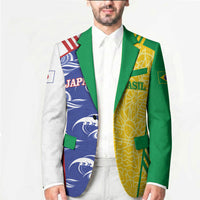 Custom Brazil and Japan Football 2026 Blazer Selecao Samurai Blue Together