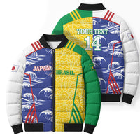 Custom Brazil and Japan Football 2026 Bomber Puffer Jacket Selecao Samurai Blue Together
