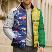Custom Brazil and Japan Football 2026 Bomber Puffer Jacket Selecao Samurai Blue Together