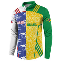 Custom Brazil and Japan Football 2026 Button Sweatshirt Selecao Samurai Blue Together
