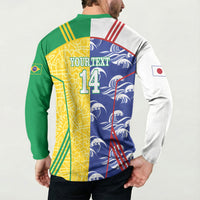 Custom Brazil and Japan Football 2026 Button Sweatshirt Selecao Samurai Blue Together