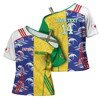 Custom Brazil and Japan Football 2026 Cross Shoulder Shirt Selecao Samurai Blue Together