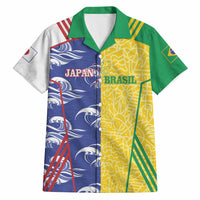 Custom Brazil and Japan Football 2026 Hawaiian Shirt Selecao Samurai Blue Together