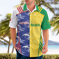 Custom Brazil and Japan Football 2026 Hawaiian Shirt Selecao Samurai Blue Together