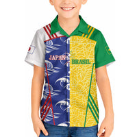 Custom Brazil and Japan Football 2026 Hawaiian Shirt Selecao Samurai Blue Together