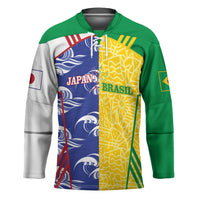 Custom Brazil and Japan Football 2026 Hockey Jersey Selecao Samurai Blue Together