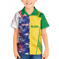 Custom Brazil and Japan Football 2026 Kid Hawaiian Shirt Selecao Samurai Blue Together